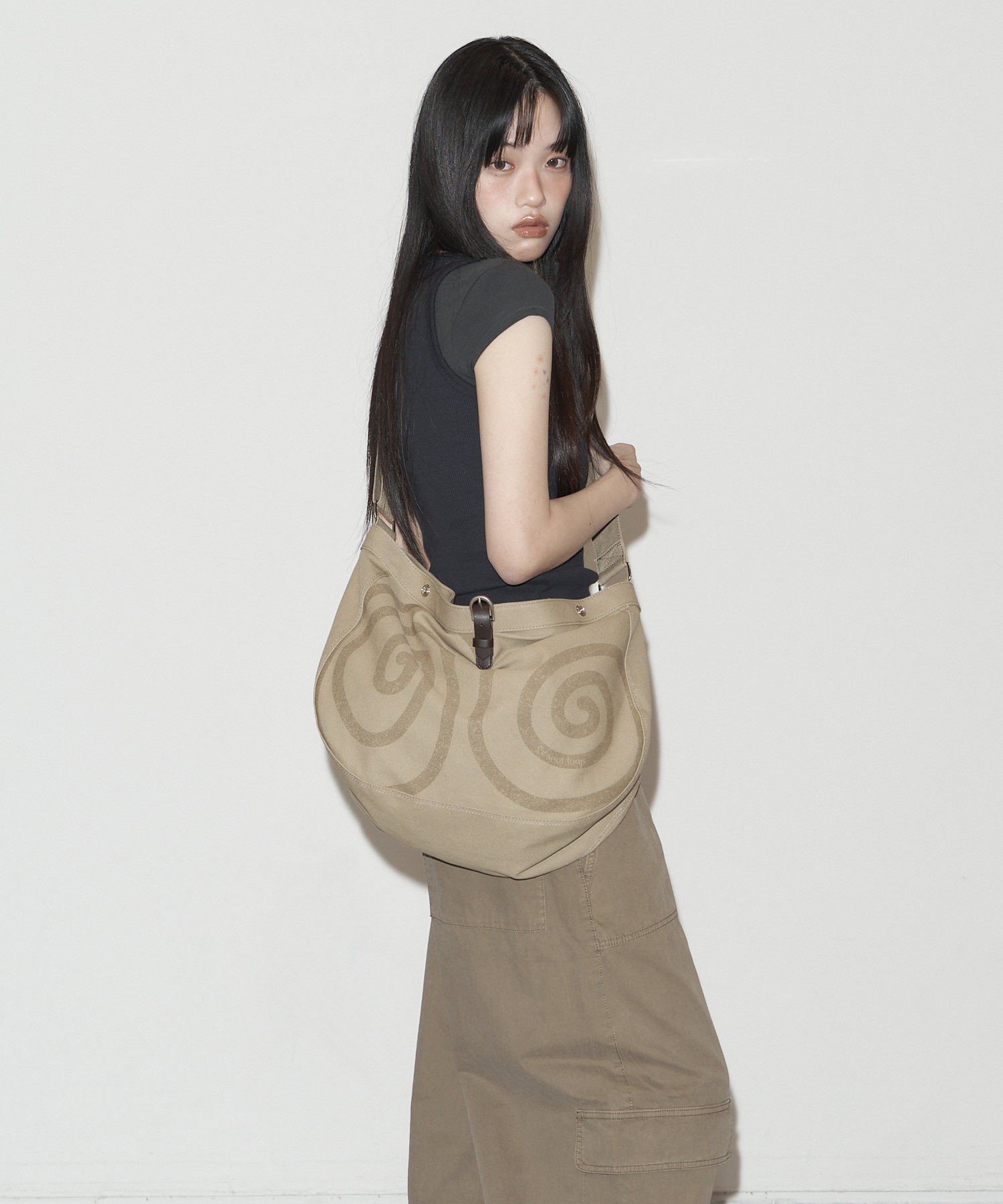 SPIRAL CANVAS CROSS BAG BLACK - 4 COLORS BEIGE