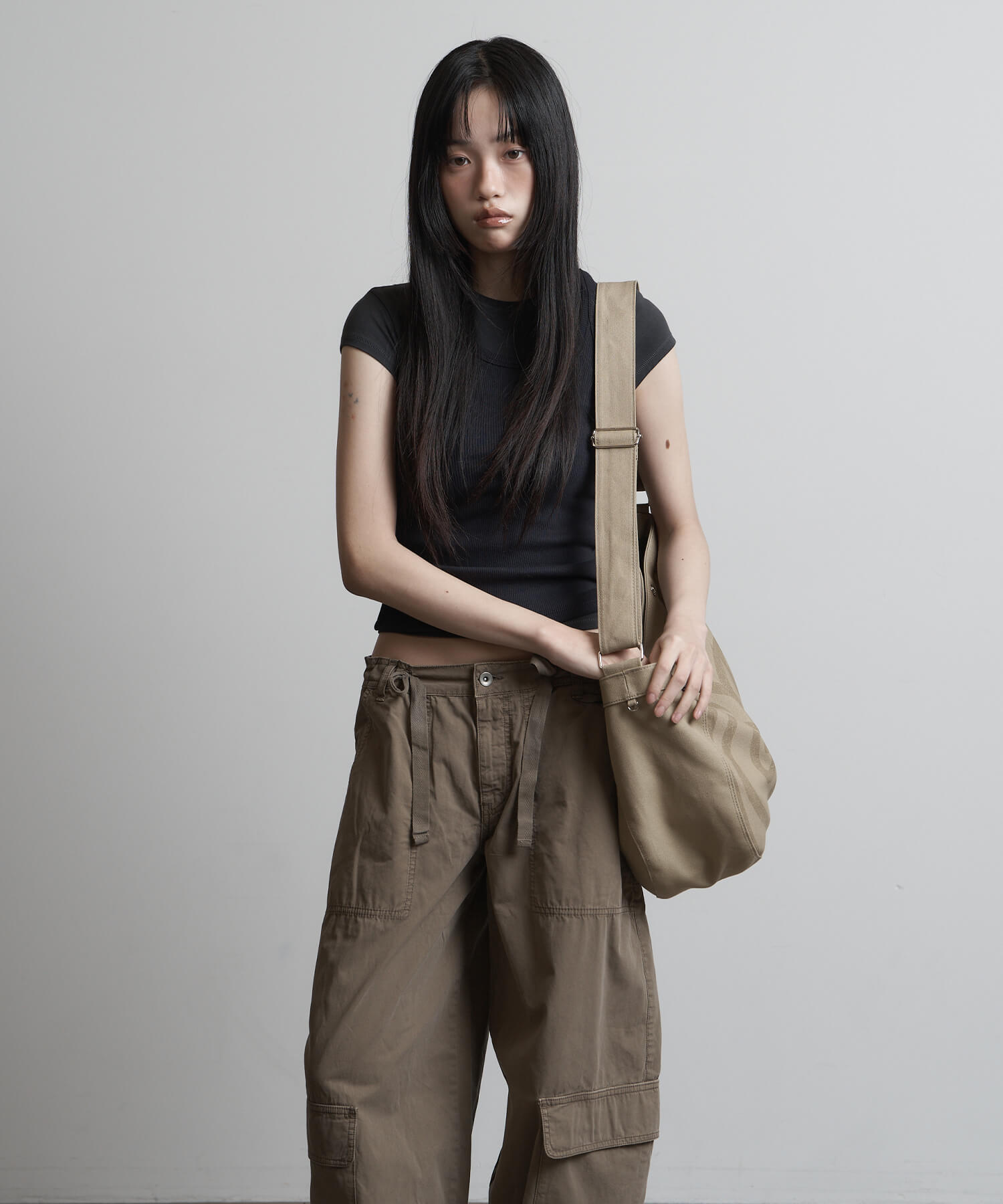 SPIRAL CANVAS CROSS BAG BLACK - 4 COLORS BEIGE